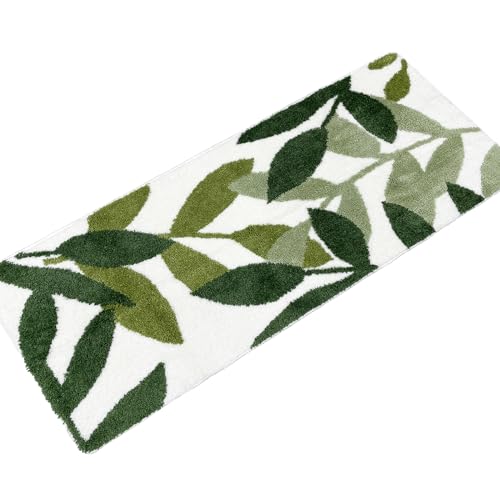 Bathroom Runner Rugs 24"x60" Long Leaf Bath Mat Non Slip, Green | Soft Microfiber Leaves Bath Rugs for Bathtub Sink Shower Mat Absorbent Machine Washable Quick Dry Bathmat with Rubber Backing - color: Leaves C, size: 1'11" x 4'11" (Rectangular)