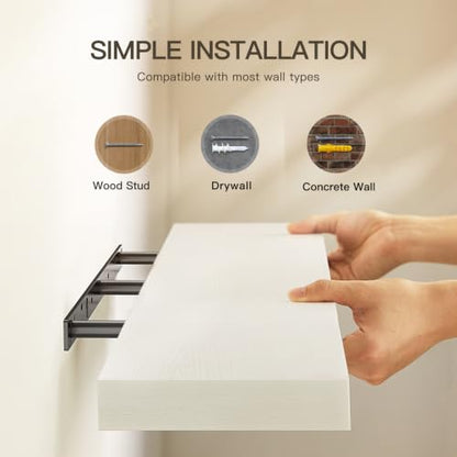 AMADA HOMEFURNISHING Floating Shelves Wall Mounted, 47 x 8 Inch Wall Shelves for Bathroom, Bedroom, Living Room, White Shelves Set of 2 - color: White, size: 47 inches