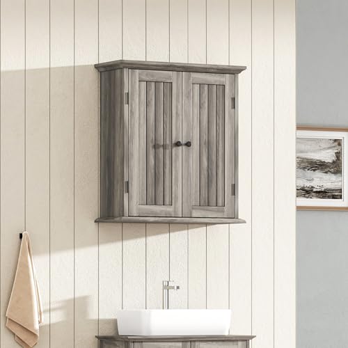 ChooChoo Bathroom Wall Cabinet with 2 Doors, Over The Toilet, Farmhouse | 8.8"D x 21.1"W x 24"H, Medicine Cabinet, Adjustable Shelves, Cupboard, Retro Grey - color: Retro Grey, size: 8.8"D x 21.1"W x 24"H