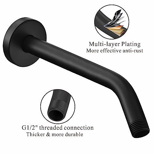 Voolan Shower Arm with Flange and Teflon Tape, Extension Shower Head Arm for Bathroom Fixed Shower Head, Solid Stainless Steel, Wall Mounted (10 Inch,Black) - color: Black, style: 10 Inch