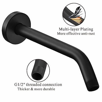 Voolan Shower Arm with Flange and Teflon Tape, Extension Shower Head Arm for Bathroom Fixed Shower Head, Solid Stainless Steel, Wall Mounted (10 Inch,Black) - color: Black, style: 10 Inch