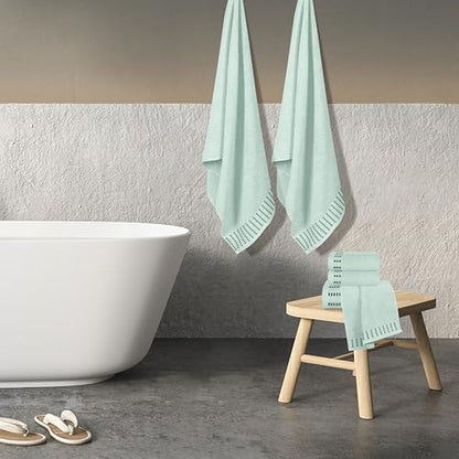 Ultra Soft 6 Pack Cotton Towel Set, Contains 2 Bath Towels 28x55 inch, 2 Hand Towels 16x24 inch & 2 Wash Cloths 12x12 inch, Ideal Everyday use, Compact & Lightweight - Sea Green - color: Sea Green, size: 6 Pack Set