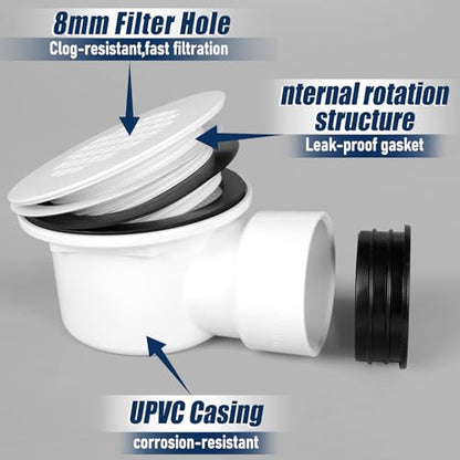 1-1/2"Side Outlet Shower Drain with Perforated Strainer Low Profile | Shower Drain Trap，PVC Shower Base Drain, Prevent Clogs & Odors, Creating Walk-in Showers