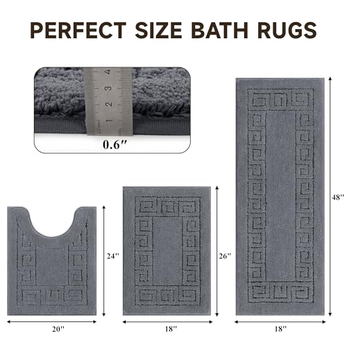 Pauwer Bathroom Rugs Sets 3 Piece, Plush Absorbent Bath Rug, Dark Grey | Microfiber Bath Mat Set, Non Slip Washable, Quick Dry Floor Carprt, Soft U Shaped Toilet Mats For Bathroom Shower Sink - color: Dark Grey