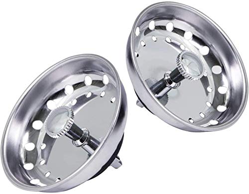 Highcraft FAUC97333-2 Kitchen Sink Basket Strainer Replacement for Standard Drains (3-1/2 Inch) Chrome Plated Stainless Steel Body With Rubber Stopper, Pack Of 2 - size: Pack of 2