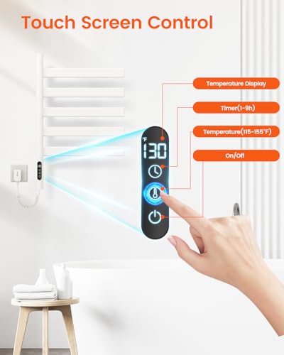 Heated Towel Racks for Bathroom, Wall Mounted Towel Warmer Swivel with Timer & Temp Control, Digital Touch Panel, 110V IPX5 Hardwired & Plug-in