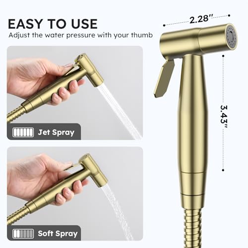 Arofa Handheld Bidet Sprayer, Bidet Attachment for Toilet, Brushed Gold | Adjustabel Water Pressure, Leak-Free Hose, Fits Two-Piece Toilets, Feminine/Baby/Pet Wash, Cloth Diaper Rinse, Easy Install - color: Gold, size: 1 Pack