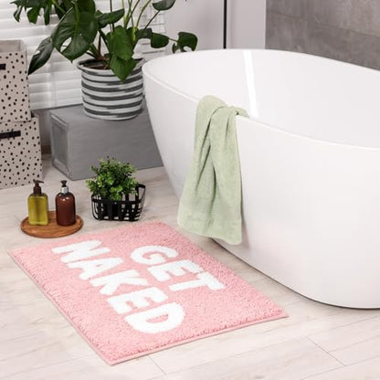 Pink Get Naked Bath Mat Girly Funny Large Bathroom Rugs | Non Slip Washable Bath Rug Quick Dry Absorbent Soft Microfiber Bathmat,20*32 Inch - color: Pink, size: 20*32"