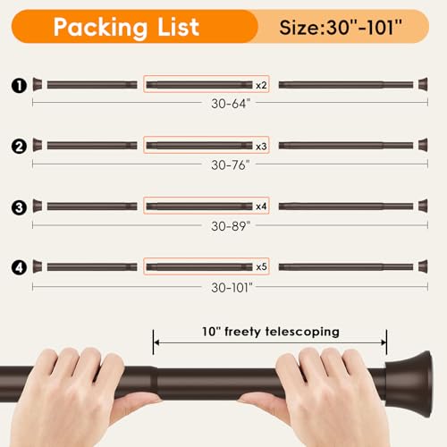 Bronze Shower Curtain Rod, Shower Tension Rod Adjustable 30 To 76 Inch,Shower Curtain Rods Spring Tension For Bathroom No Drilling No Rust - color: Brown, size: 30-76"