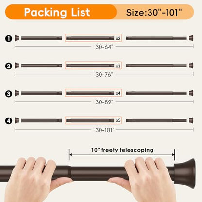 Bronze Shower Curtain Rod, Shower Tension Rod Adjustable 30 To 76 Inch,Shower Curtain Rods Spring Tension For Bathroom No Drilling No Rust - color: Brown, size: 30-76"