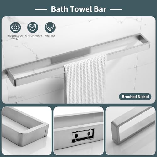 YACVCL 4-Piece Bathroom Hardware Set Brushed Nickel Towel Bar Set Premium Stainless Steel Bath Towel Holder Sets Towel Racks Wall Mounted - color: Brushed Nickel