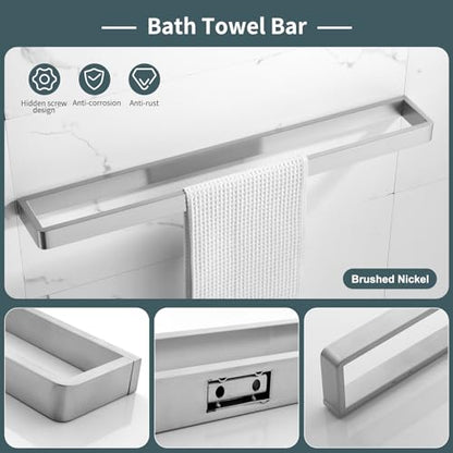 YACVCL 4-Piece Bathroom Hardware Set Brushed Nickel Towel Bar Set Premium Stainless Steel Bath Towel Holder Sets Towel Racks Wall Mounted - color: Brushed Nickel