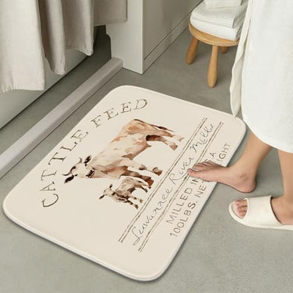 Bathroom Mat Set Farmhouse Abstract Cow Rustic Bathroom Rugs Sets 3 Piece Aesthetic Animal Cattle Feed, Memory Foam Bath Rugs, U-Shaped Toilet Rug Non Slip Absorbent Beige - color: Color10