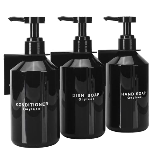 3-Chamber Shampoo & Conditioner Dispenser - Wall-Mounted Soap Dispenser Plastic Bottles with 4CC Pumps, No Drill Installation, Refillable for Bathroom, RV, Commercial Use Black - color: Black
