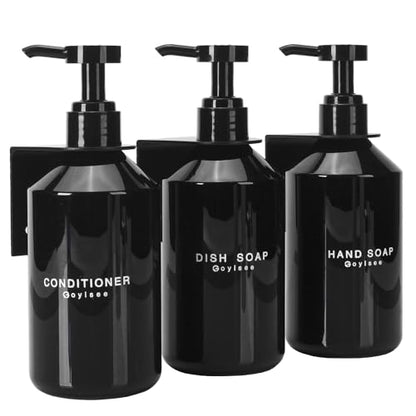 3-Chamber Shampoo & Conditioner Dispenser - Wall-Mounted Soap Dispenser Plastic Bottles with 4CC Pumps, No Drill Installation, Refillable for Bathroom, RV, Commercial Use Black - color: Black
