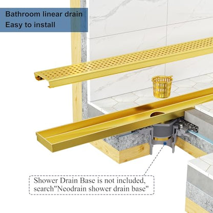 Neodrain 36" Linear Shower Drain, Gold 304 SS Bathroom Linear Drain,cUPC | Gold Shower Drain with Quadrato Grate& Adjustable Feet, Long Rectangle Shower Floor Drain in Bathroom, Balcony etc - color: Golden, size: 36 In