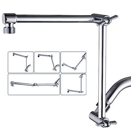BRIGHT SHOWERS Brass Shower Arm Extender for Rain and Handheld Shower Head, 14 Inch Universal Shower Head Extension Arm, Adjustable Height & Angle, Chrome - color: Chrome, style: 14 Inch