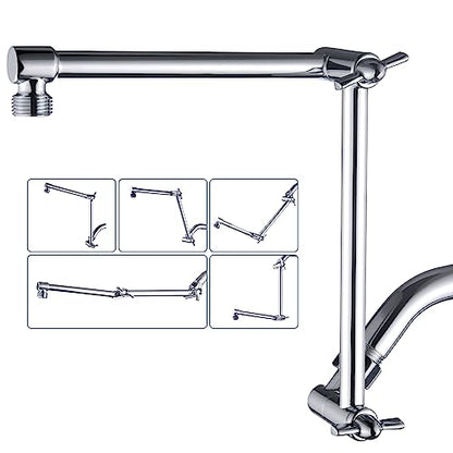 BRIGHT SHOWERS Brass Shower Arm Extender for Rain and Handheld Shower Head, 14 Inch Universal Shower Head Extension Arm, Adjustable Height & Angle, Chrome - color: Chrome, style: 14 Inch