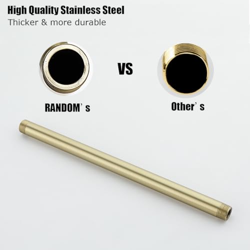 RANDOM Shower Arm with Flange,Gold 12 Inches Ceiling Mount Shower Head Extension Arm Straight Arm Ceiling-Mounted For Fixed Shower Head,Brushed Gold.RD91038-12BG - color: 12″ Brushed Gold(Round Flange)