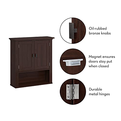 RiverRidge Hayward 2-Door Bathroom Wall Medicine Cabinet, Dark Woodgrain | Open Display Shelf, Adjustable Interior Shelf, Laundry Storage, Wall-Mounted Over the Toilet Space-Saving Cabinet - color: Dark Woodgrain