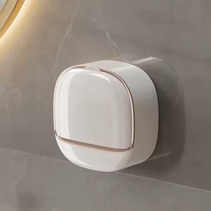 Modern Wall-Mounted Soap Holder White with Rose Gold Trim, Plastic Construction, Bathroom Drainage Design. (Locking Adhesive Strip Included)