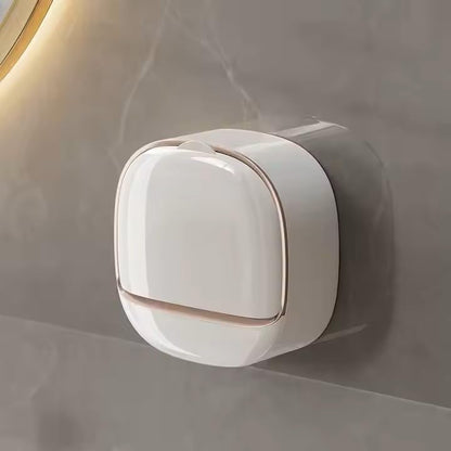 Modern Wall-Mounted Soap Holder White with Rose Gold Trim, Plastic Construction, Bathroom Drainage Design. (Locking Adhesive Strip Included)