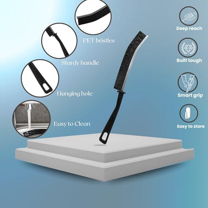 Hard Bristle Crevice Cleaning Brush - Small Scrub Brush for Toilet, Grout, Shower Tile, and Narrow Gaps - Durable Grout Brush with PET Bristles, Ergonomic Handle, Easy Storage - 1 Pack
