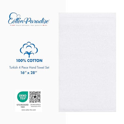 Cotton Paradise 100% Cotton Turkish Towel Set, Soft Absorbent Quick Dry, 4 Piece Hand Towel Set, Snow White - color: Snow White, size: 16"x28"