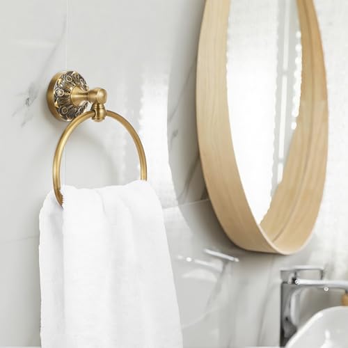 2 Pieces Set Antique Brass Toilet Paper Holder Retro Brass Hand Towel Ring Tissue Roll Paper Hanger Bathroom Hardware Wall Mounted Vintage Bathroom Accessories (Semi Circular) - style: Semi Circular