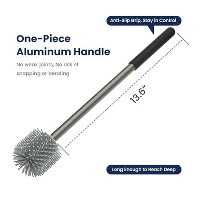 RV Toilet Brush and Holder Set, Silicone Toilet Cleaner with Magnetic Base | Soft Silicone Brush Head, One-Piece Aluminum Handle, Magnetic Floor Mount, Built-In Ventilation, Keeps Brush Head Elevated