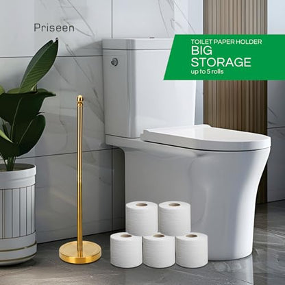 Toilet Paper Holder Stand Storage 5 Paper Rolls, Gold Freestanding TP Roll Holder, Stainless Steel (Gold)