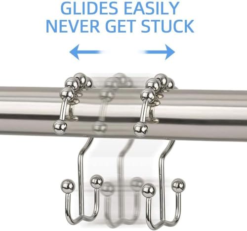 DAWNER Shower Curtain Hooks, Rust Proof Metal Easy Glide Double Rings, Stainless Steel Hangers for Bathroom Curtains, Set of 12, Brushed Nickel - color: Brushed Nickel