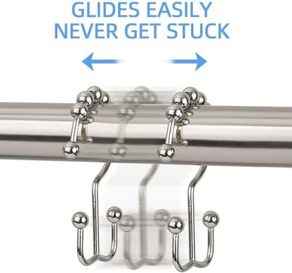 DAWNER Shower Curtain Hooks, Rust Proof Metal Easy Glide Double Rings, Stainless Steel Hangers for Bathroom Curtains, Set of 12, Brushed Nickel - color: Brushed Nickel