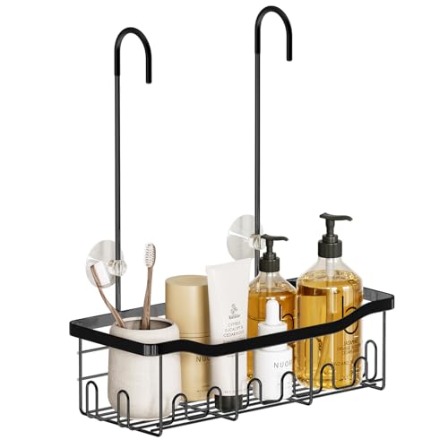 BYT Shower Caddy Hanging, Organizer Hanging for Bathroom, Shower Basket with Hooks, Shower Storage, Shelf, Rack No Drilling for Faucet or Cross Bar (Black) - color: Black