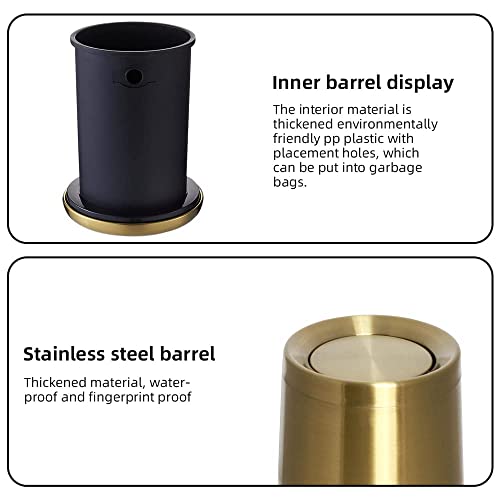 10 L/3 Gallen,Gold Small Trash Can for Bathroom,Brushed Stainless Steel Garbage Can with Flipping Lid,for Bathroom,Living Room,Bedroom,Hotel,Conference Room(Gold) - color: Gold