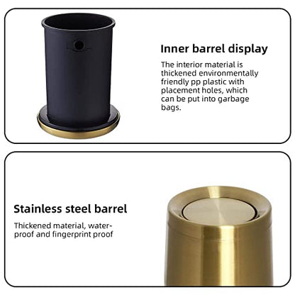 10 L/3 Gallen,Gold Small Trash Can for Bathroom,Brushed Stainless Steel Garbage Can with Flipping Lid,for Bathroom,Living Room,Bedroom,Hotel,Conference Room(Gold) - color: Gold