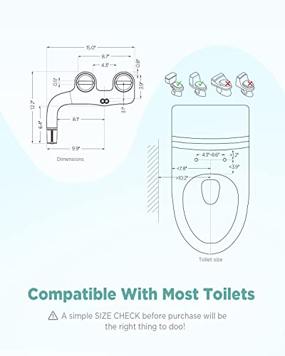 Ciays Bidet Attachment for Toilet Ultra-Slim Bidet Sprayer with Pressure Controls Non-Electric Dual Nozzles for Feminine/Posterior Wash, Bamboo/White Standard