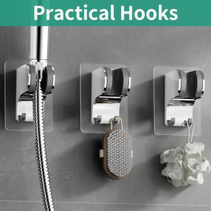 Hand Held Shower Head Holder Wall Mount, 2 Hooks, Chrome, 1 Pack | Shower Hose Holder Adhesive with 2 Hanger Hooks, Adjustable Shower Handle Holder, No Drilling Shower Wand Holder - color: ‎Chrome