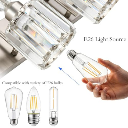 Ralbay Crystal Bathroom Vanity Light Brushed Nickel Modern 5 Light Bathroom Wall Lighting Fixtures Over Mirror - color: Round-Brushed Nickel, size: 5-light