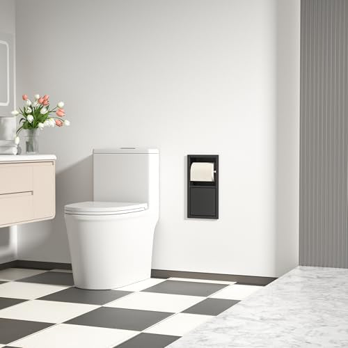 Toilet Paper Holder, Hidden Tampon Storage Holder | in Wall Toilet Roll Holder, Recessed Toilet Niche for Bathroom (Matte Black) - color: Matte Black
