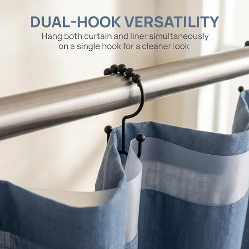 Shower Curtain Hooks Rings, Rust Resistant Metal Hangers Double Glide Shower Hooks Rings for Bathroom Shower Rods Curtains, 12 PCS, Black - color: Black, size: 12 PCS