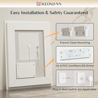 Keonjinn 60 x 36 Inch Beveled Lighted Bathroom Mirror, Frontlit & Backlit | HD Tempered Glass, LED Bathroom Mirror with Lights, 3000K/4500K/6000K, Fast Defogging, Dimmable, Memory Function, CRI90+ - size: 36"L x 60"W