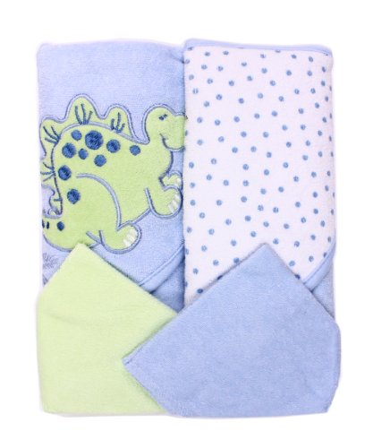 Spasilk Hooded Terry Bath Towel with Washcloths, Dino Blue, 2-Count - color: Blue Dino