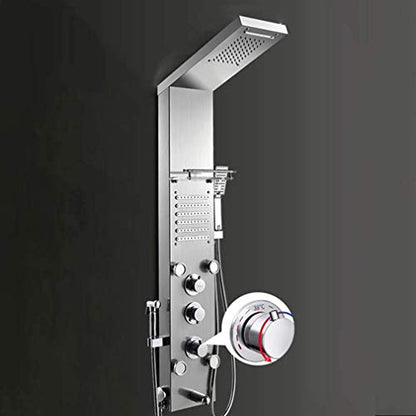 Shower Thermostatic Waterfall Rainfall Shower Panel Tower Shower Shower Column Body Massage Jets Hand Shower Tub Spout Wall Mounted Shower Panel,Silver,A - color: Silver, size: A