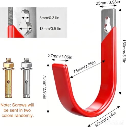 Heavy Duty Metal Garage Hooks Wall Mount 2 Pack, Garage Hanger Utility Storage Hooks for Outside, Hose Rack Suitable for Garage,Garden and Yard,Red - size: Medium