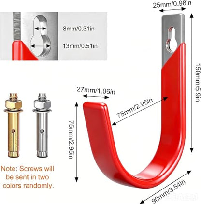 Heavy Duty Metal Garage Hooks Wall Mount 2 Pack, Garage Hanger Utility Storage Hooks for Outside, Hose Rack Suitable for Garage,Garden and Yard,Red - size: Medium