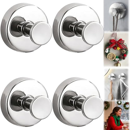 Suction Cup Hooks Removable Shower Hooks, 4Pcs Chrome Metal Towel Hooks for Bathroom Window Glass Wall Door Can Hang Various Towels Bath Keychains, Front Door Wreath Hanger, No-Drill Waterproof ﻿ - color: Chrome