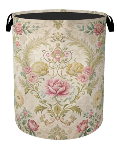 Shabby Chic Rose Laundry Basket with Handles - Extra Large Foldable Hamper for Bathroom/Laundry/Bedroom/Dorm, Washable Fabric Storage Bin - color: Shabby Chic Rose