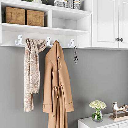 IBosins 8 Pack White Double Prong Coat Hooks Wall Mounted with 16 Screws | Heavy-Duty Wall Hooks, Retro Double Utility Hooks for Coat, Scarf, Bag, Towel, Key, Cap, Cup, Hat - color: 8 Pcs White