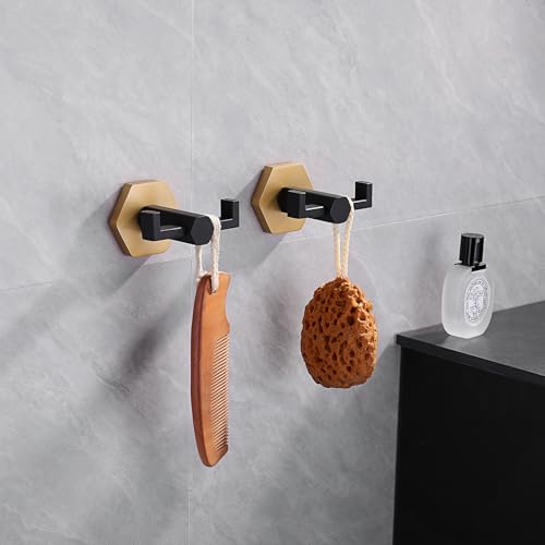GERZWY Stainless Steel Coat/Robe Clothes Hook for Bath Kitchen, Bathroom Double Towel Hook Wall Mounted 2 Pack (Black & Gold) - color: Black & Gold